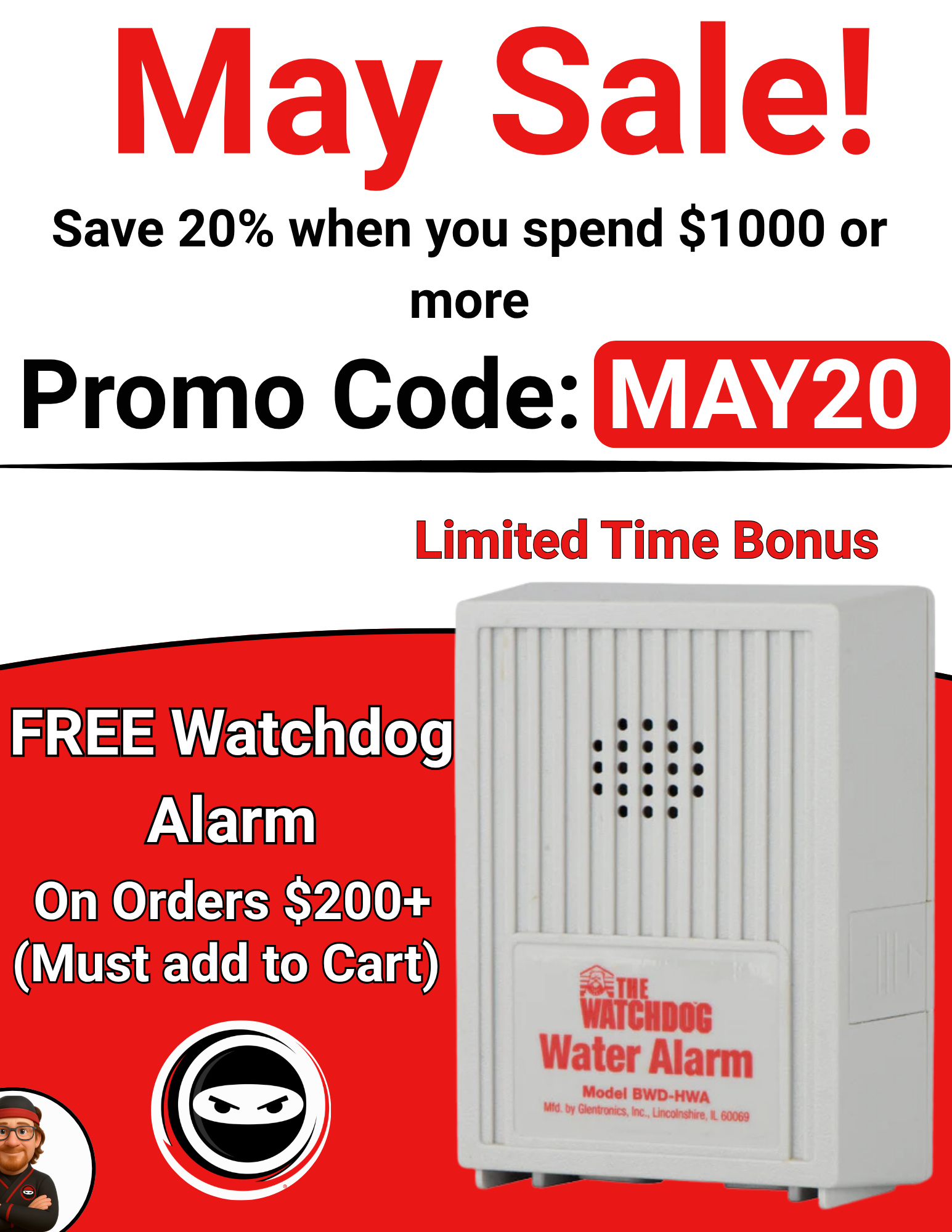 Crawl space ninja waterproofing sale with 20% off materials and free Watchdog water alarm for moisture protection